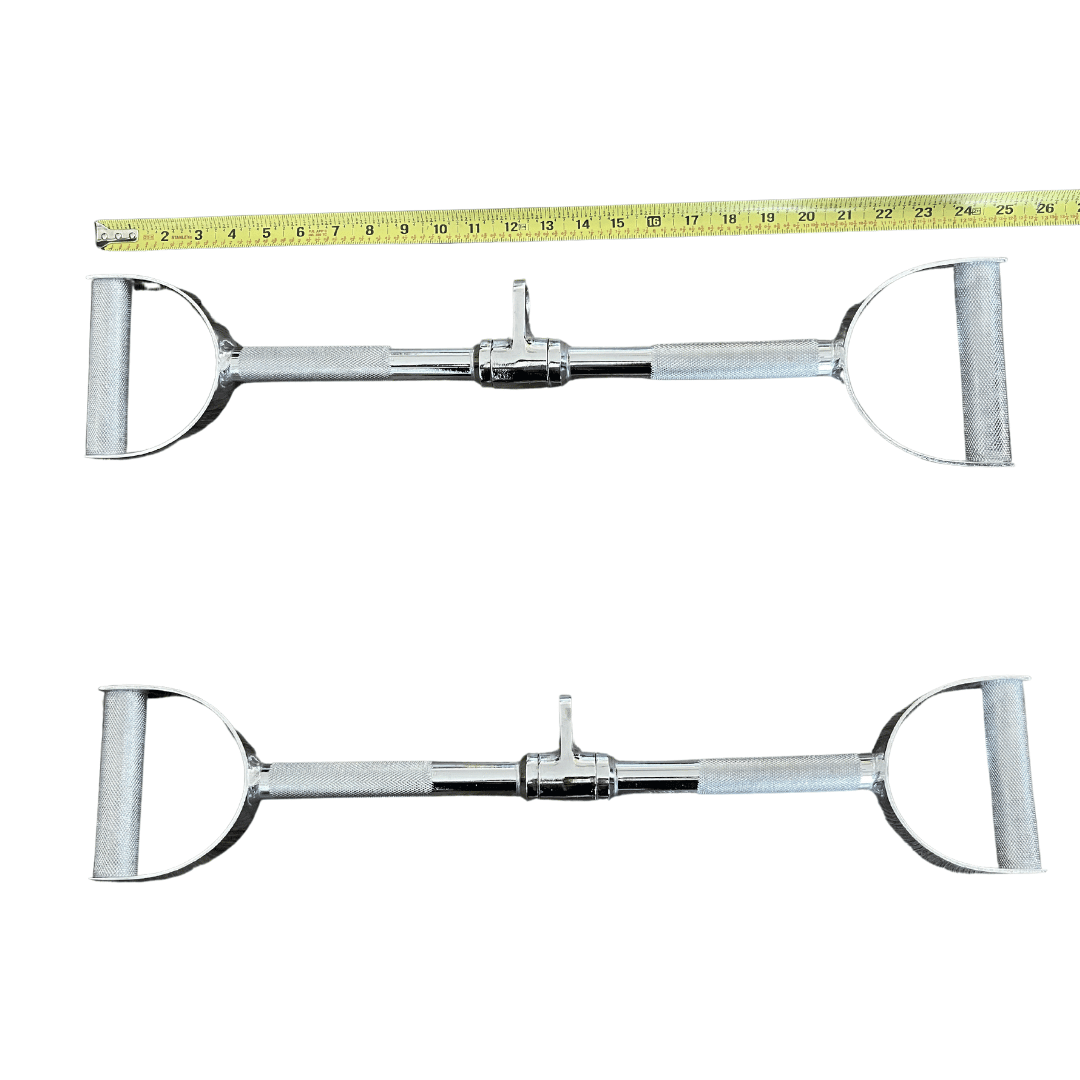 Rotating D-Handle Lat Bar Cable Attachment - Muscle D Fitness - Knurled Handles, Chrome Finish, 24