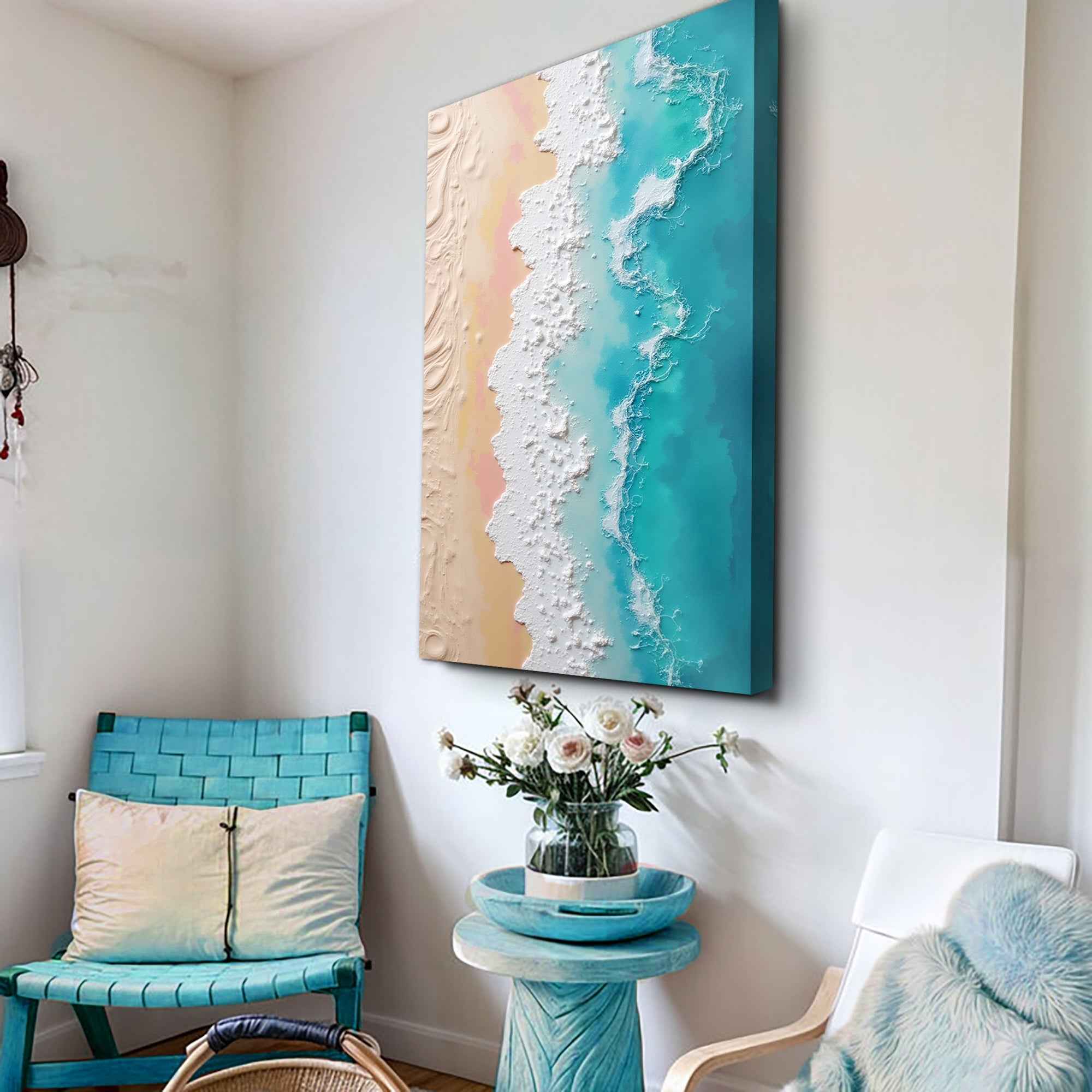 3D Minimalist Pink and Blue Ocean Wall Art