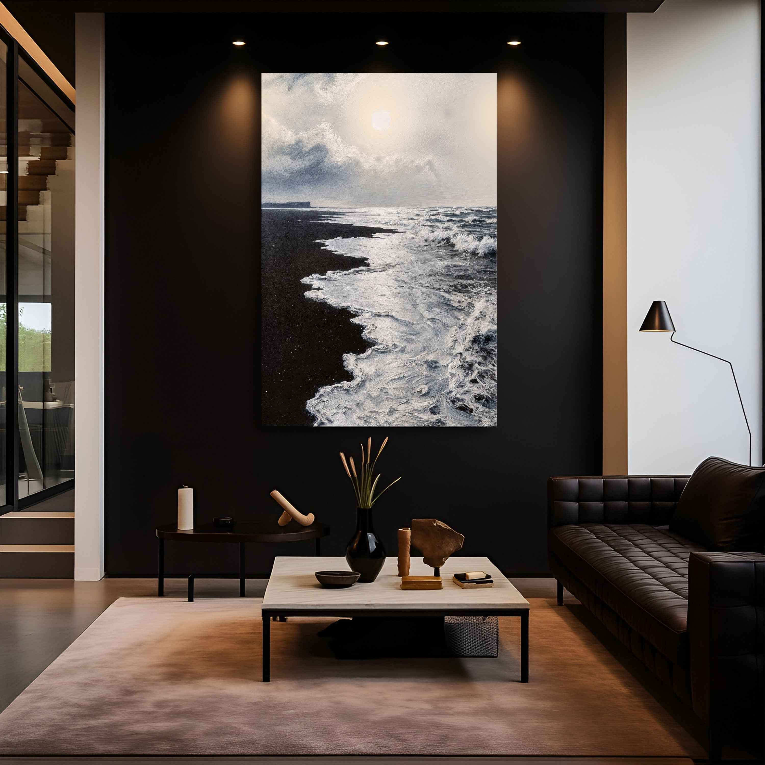 Black & White Waves Abstract  Wall Art