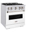 ZLINE 30" Dual Fuel Range, Gas Cooktop, Electric Convection Oven DuraSnow® Stainless Steel, White Matte Door CDRS-WM-30