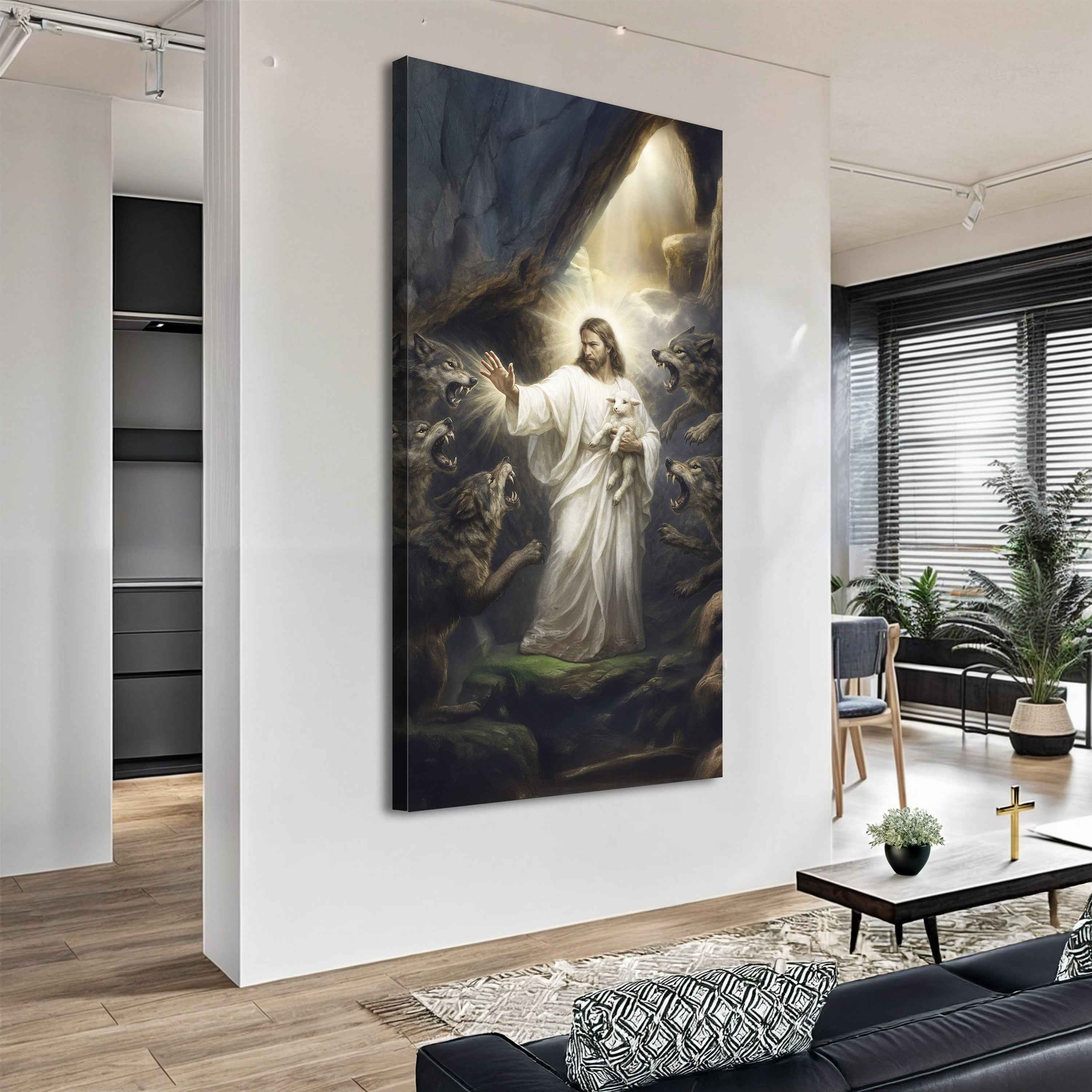Jesus Protects The Lamb From Wolves Faith Wall Art XV