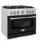 ZLINE 36" Select Gas Range Convection Gas Oven DuraSnow® Stainless Steel Black Matte Door HGRS-BLM-36