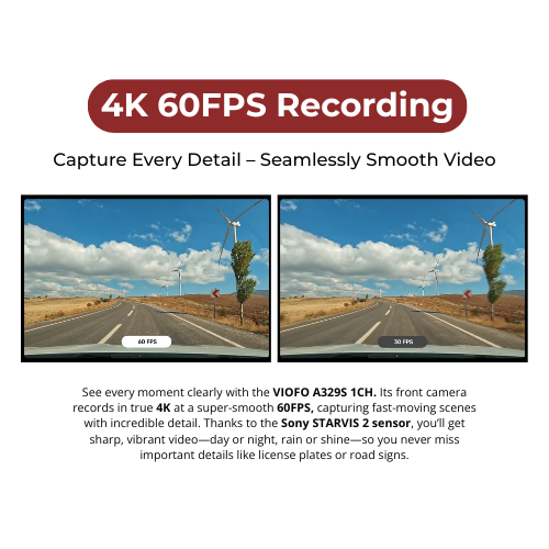 VIOFO A329S 4K+2K 2-Channel 60FPS Wi-Fi 6 Dash Cam