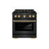 ZLINE 30"Paramount Dual Fuel Range Black Stainless Steel, Gold SDRBZ-30-G