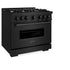 ZLINE 36" Dual Fuel Range, Gas Cooktop, Electric Convection Oven Black Stainless Steel, CDRB-36