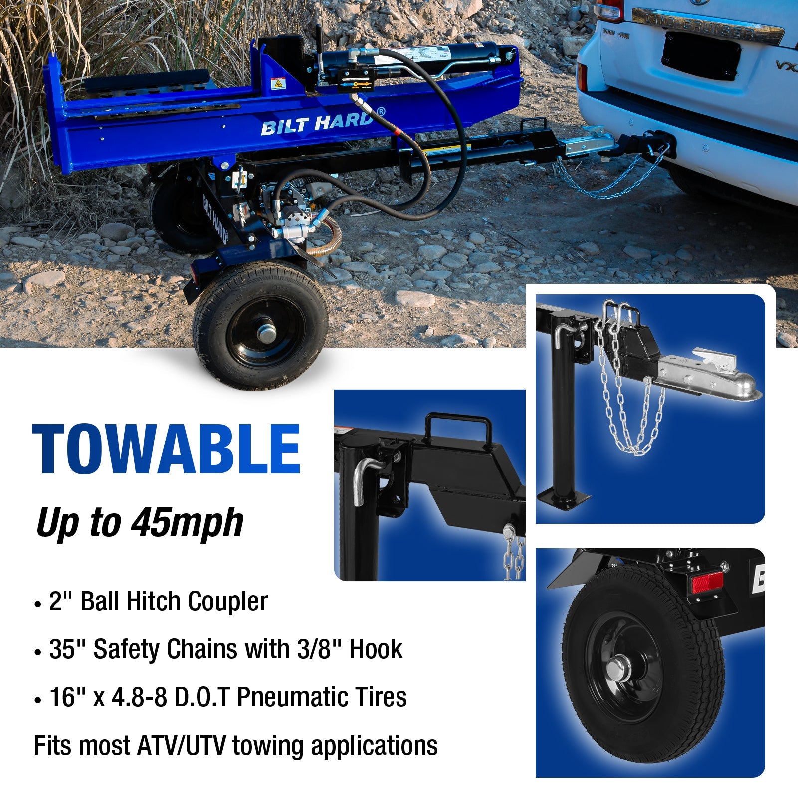 LOG-X Series 40-Ton Full Beam Gas Log Splitter: 13hp 389cc OHV Engine, 23" Stroke