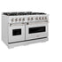 ZLINE 48" Dual Fuel Range, Gas Cooktop, Electric Convection Oven DuraSnow® Stainless Steel, Brass Burners CDRS-BR-48
