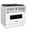 ZLINE 36" Dual Fuel Range, Gas Cooktop, Electric Convection Oven DuraSnow® Stainless Steel, White Matte Door CDRS-WM-36