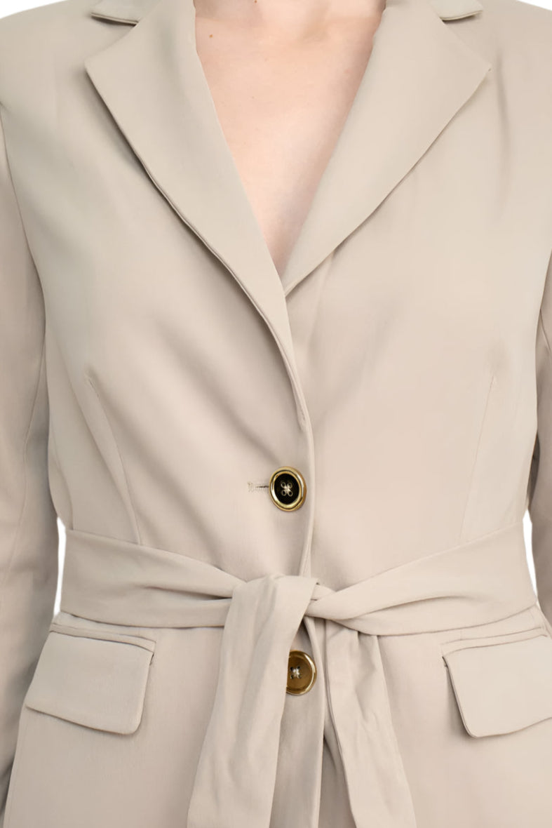 Tahari ASL Shawl Collar Long Sleeves 2 Button Self Waist Tie Jacket With Matching Crepe Pants