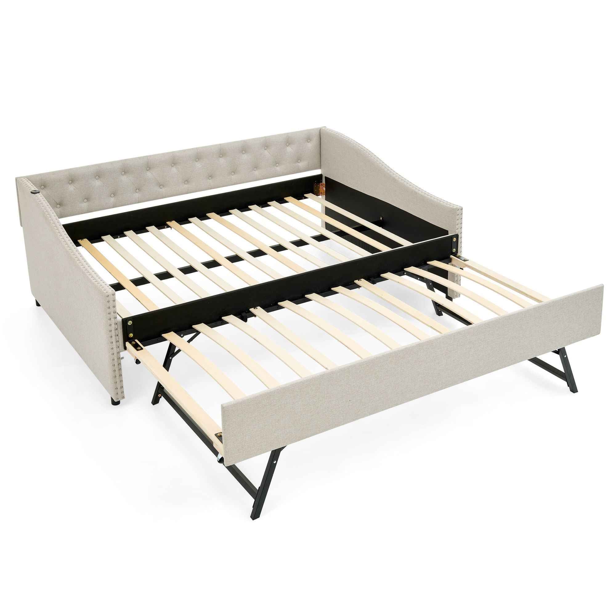 Upholstered Daybed With USB Charging & Pull Out Bed