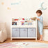 Bookshelf With 3 Tier Front Facing Storage And 3 Bins, Toddler Bookcase For Playroom - White