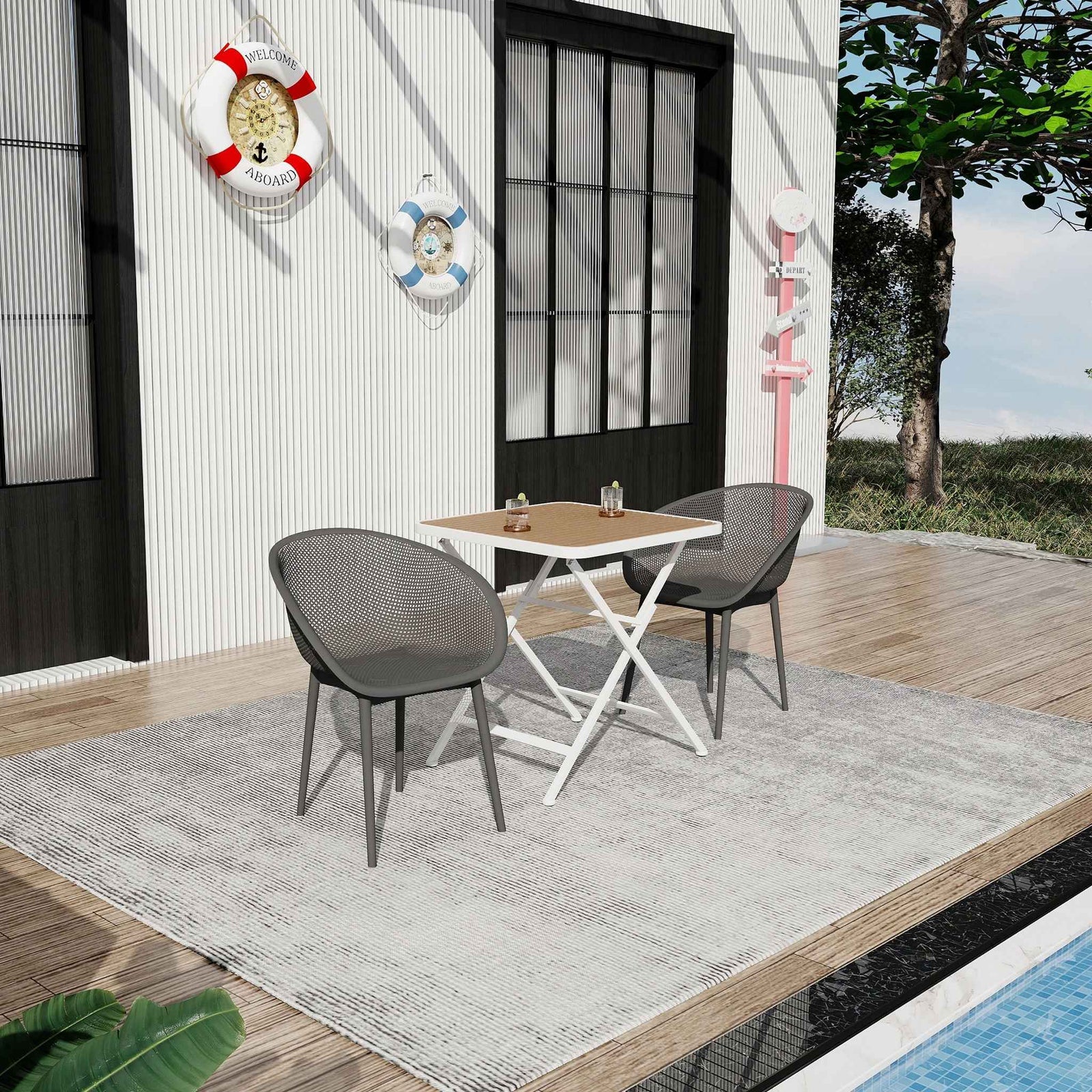 2 Pack Lounge Chair Set & Folding Square Table