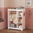 Dress Up Storage With Mirror And Hooks, Clothes Rack With Hanging Rod, 3 Side Hooks, Open Shelves, Top Shelf Organizer - White
