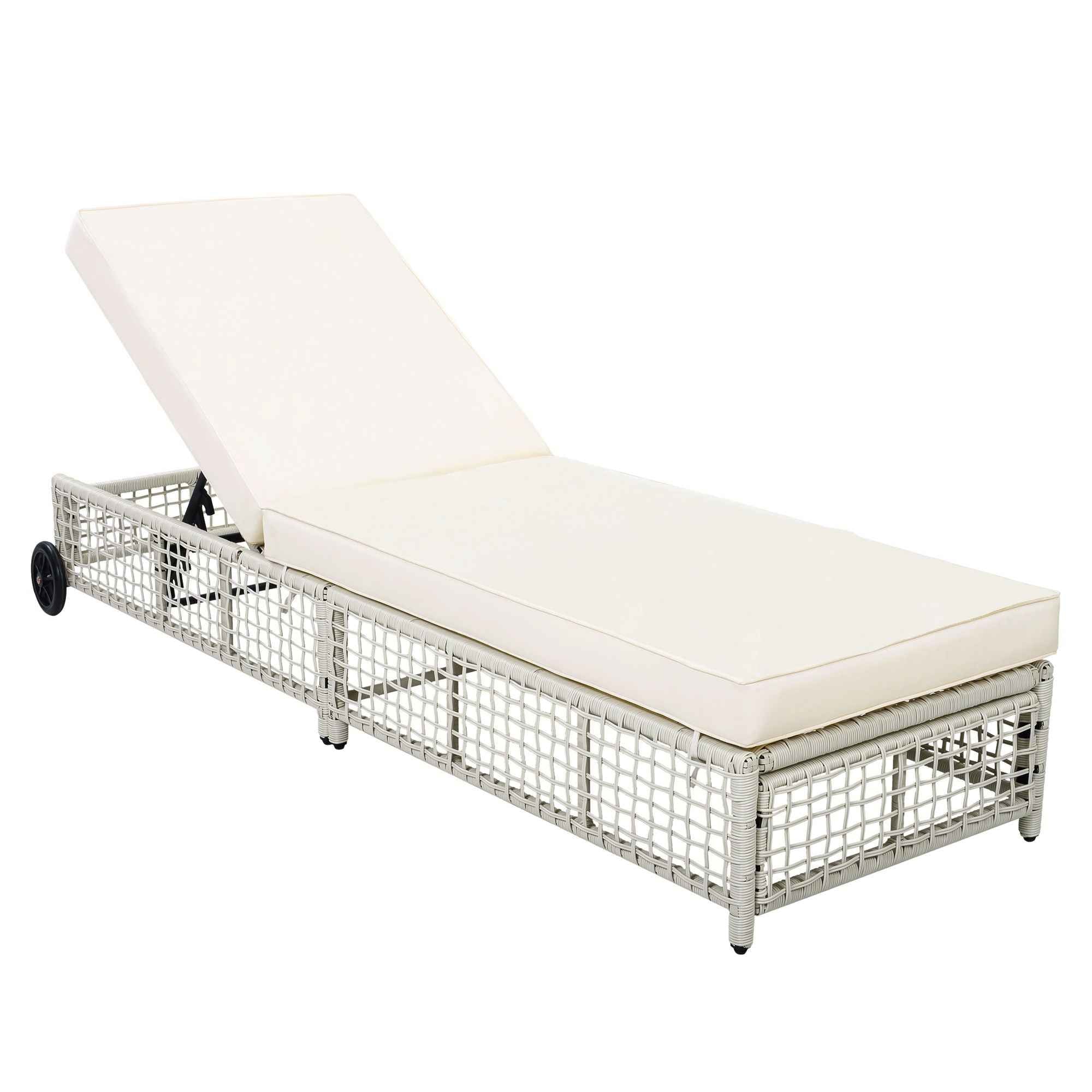 Outdoor Lounge Chair With 5 Position Backrest With Cushion And Wheels