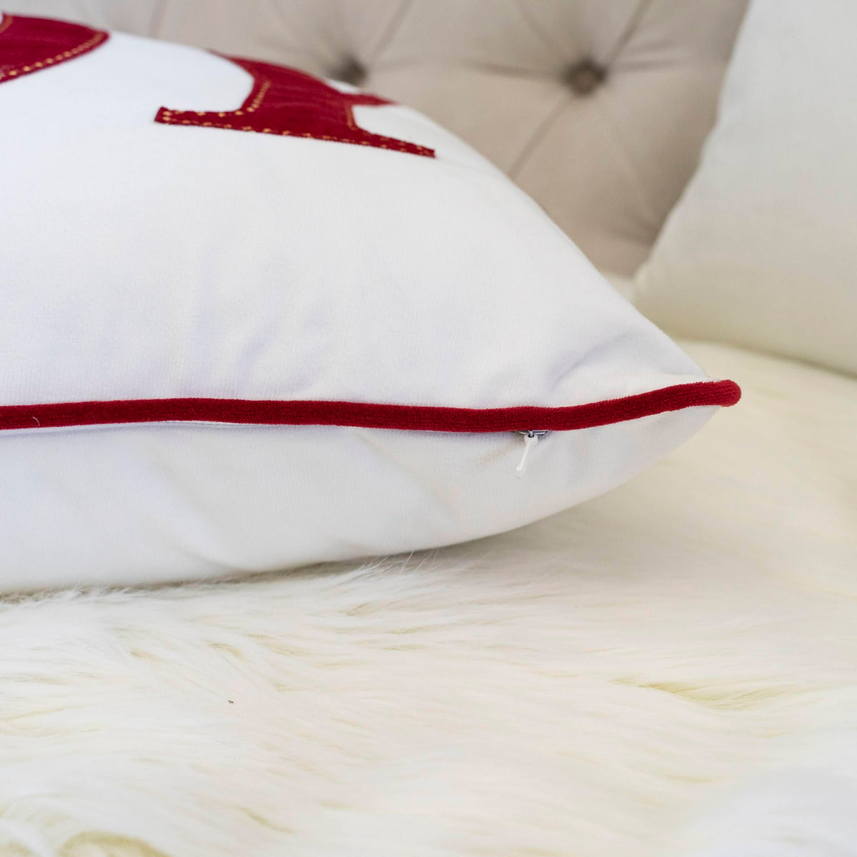 JOY Embroidered Christmas Throw Pillow with Velvet - Red and Green