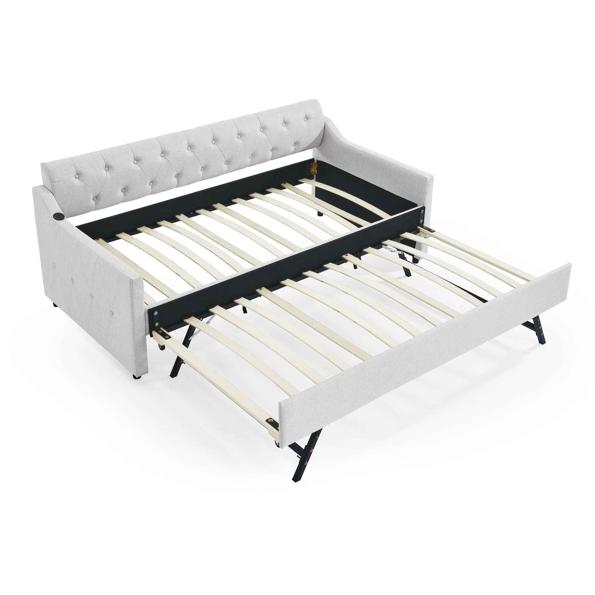 Size Upholstered Daybed With Trundle And USB Charging Armrest