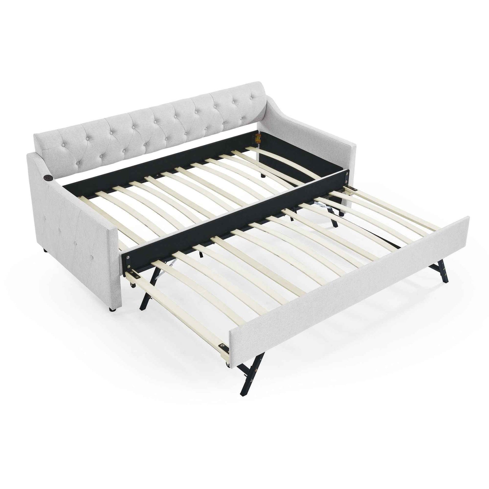 Size Upholstered Daybed With Trundle And USB Charging Armrest