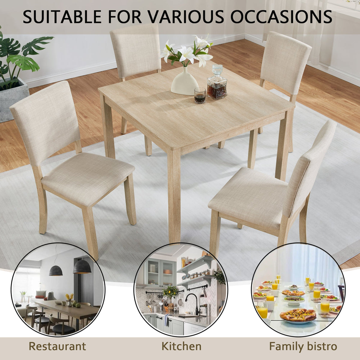 Modern 5-Piece Wooden Dining Table Set for 4 People in Light Oak
