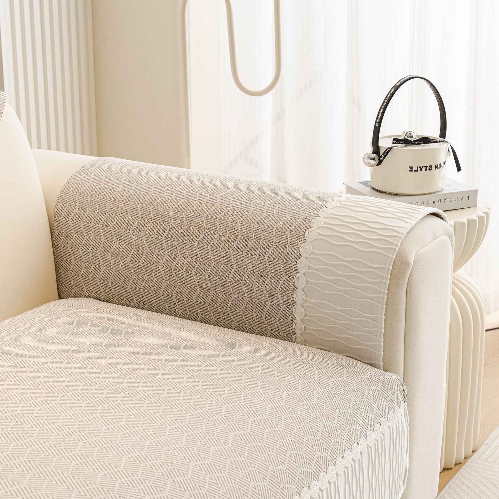 Herringbone Sofa Protector Cover, Non-Slip Couch Cover for Seat, Back & Arms