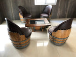 Wine Barrel Coffee Table Set with 4 Chairs - Rustic Whiskey Barrel Furniture Set - Handmade Solid Oak
