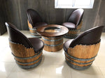 Wine Barrel Full Round Coffee Table Set with 4 Chairs - Rustic Whiskey Barrel Furniture Set - Handmade Solid Oak