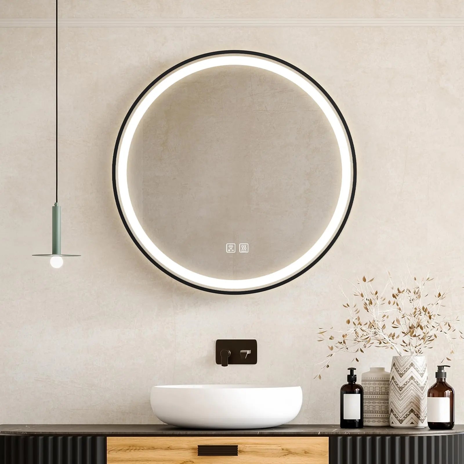 4 in 1 Blacklit Framed Round LED Bathroom Mirror