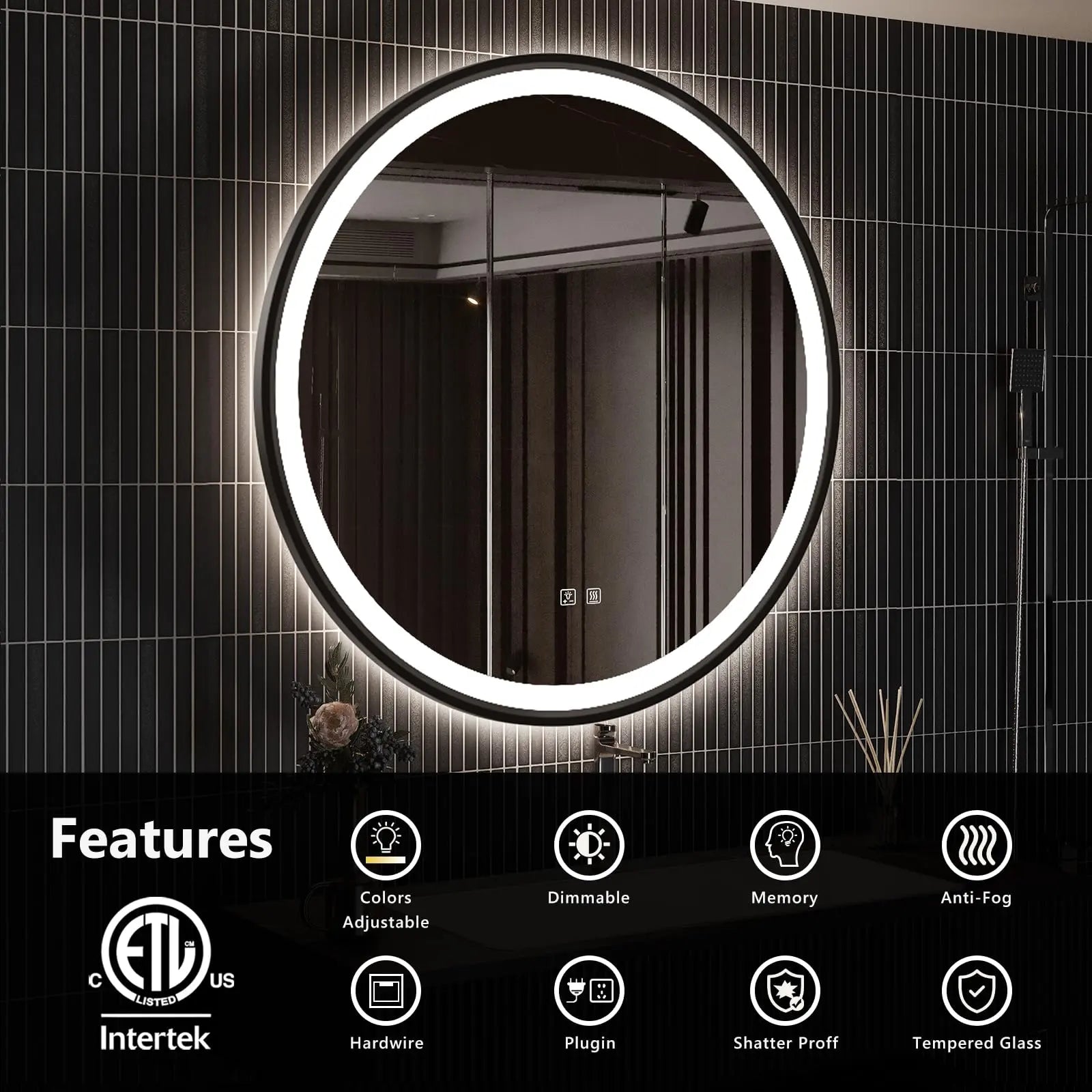 4 in 1 Blacklit Framed Round LED Bathroom Mirror