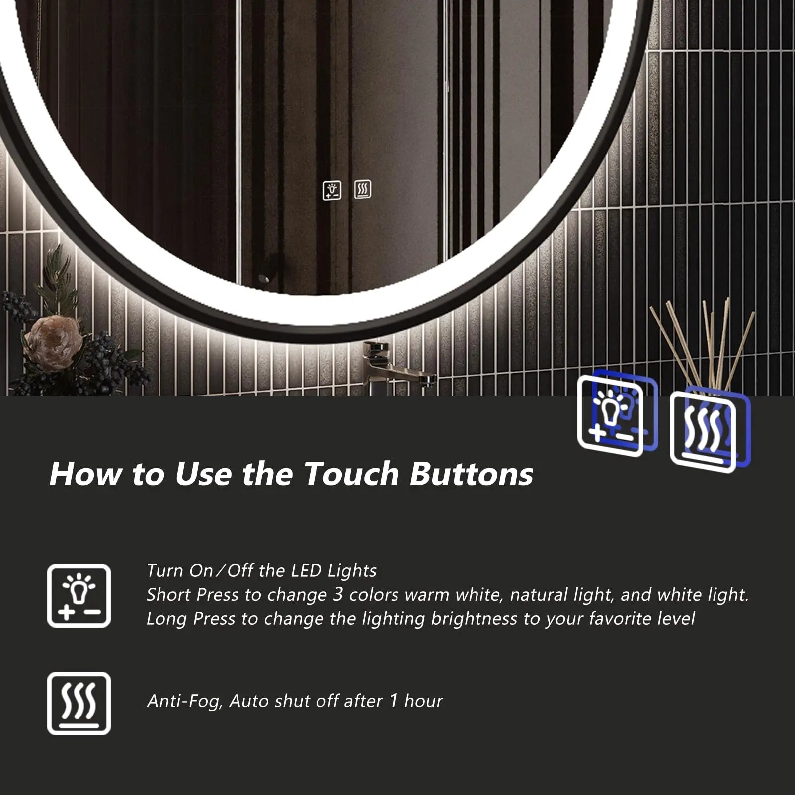 4 in 1 Blacklit Framed Round LED Bathroom Mirror