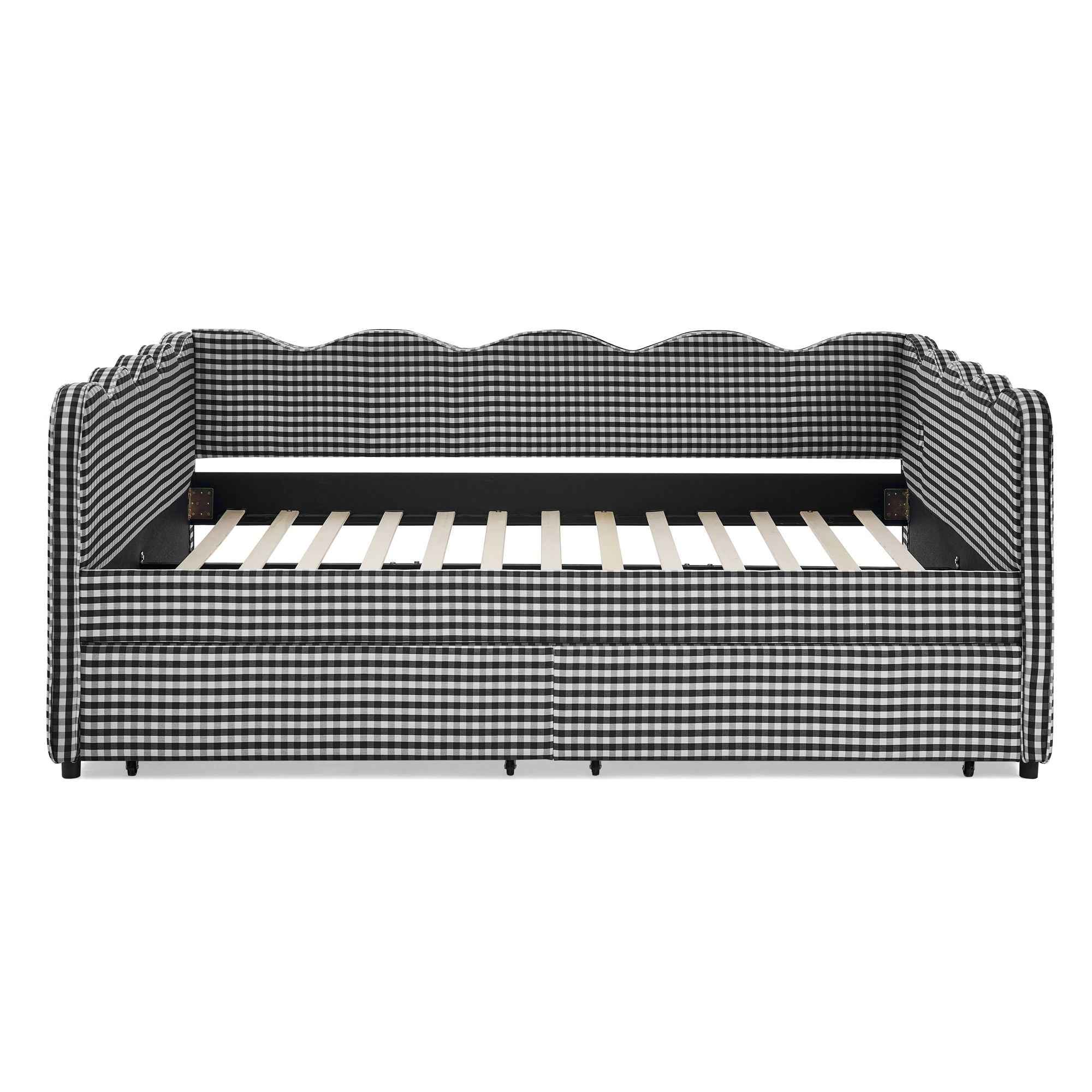 Gingham Daybed With USB Charging Port, Wave-Shaped Design