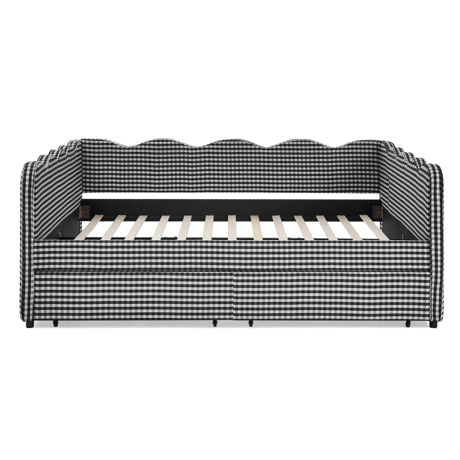 Gingham Daybed With USB Charging Port, Wave-Shaped Design