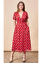 Ginkgo Leaf Midi Wrap Dress Lipstick Red + Silver