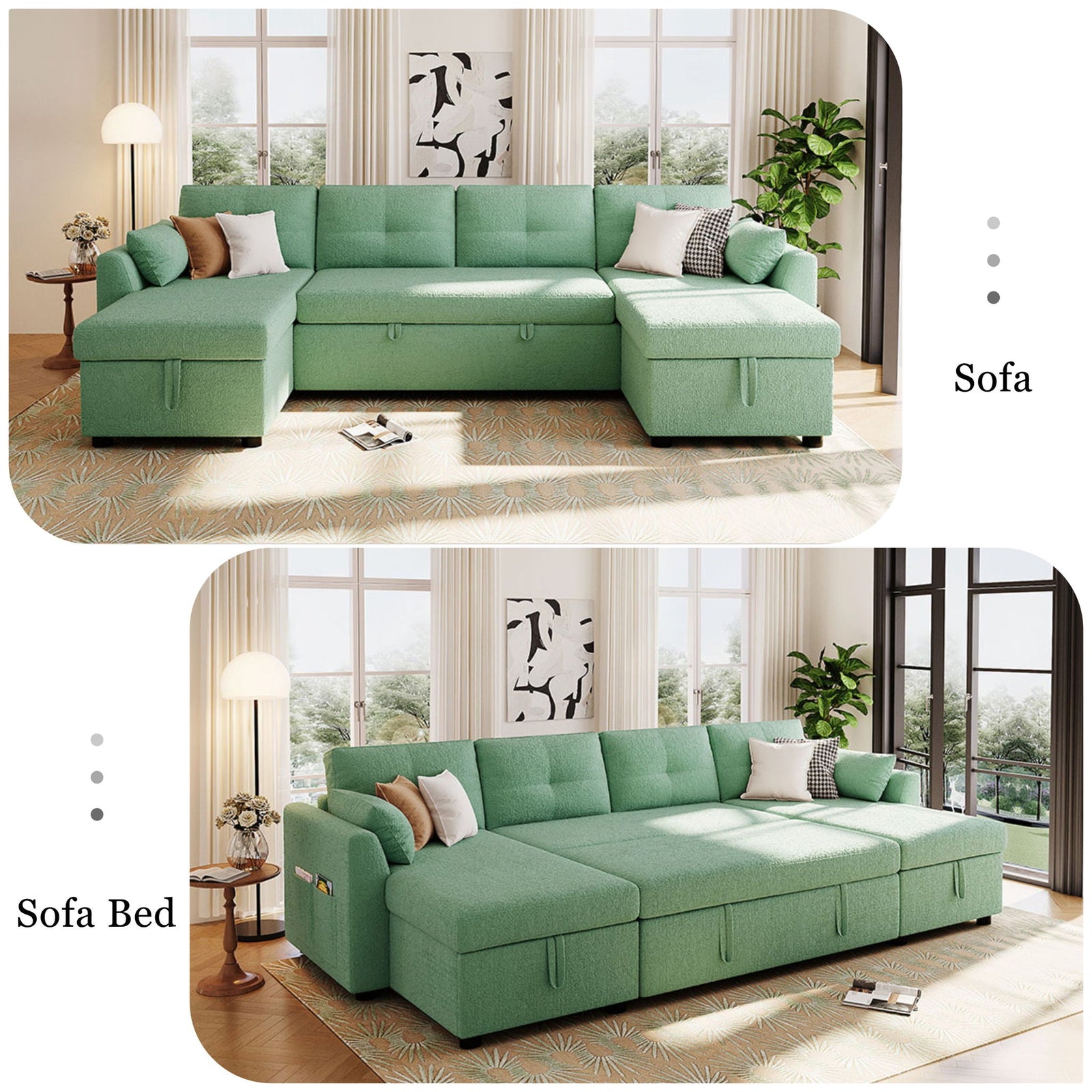 U-Shaped Sectional Sofa Bed With Storage And USB Ports
