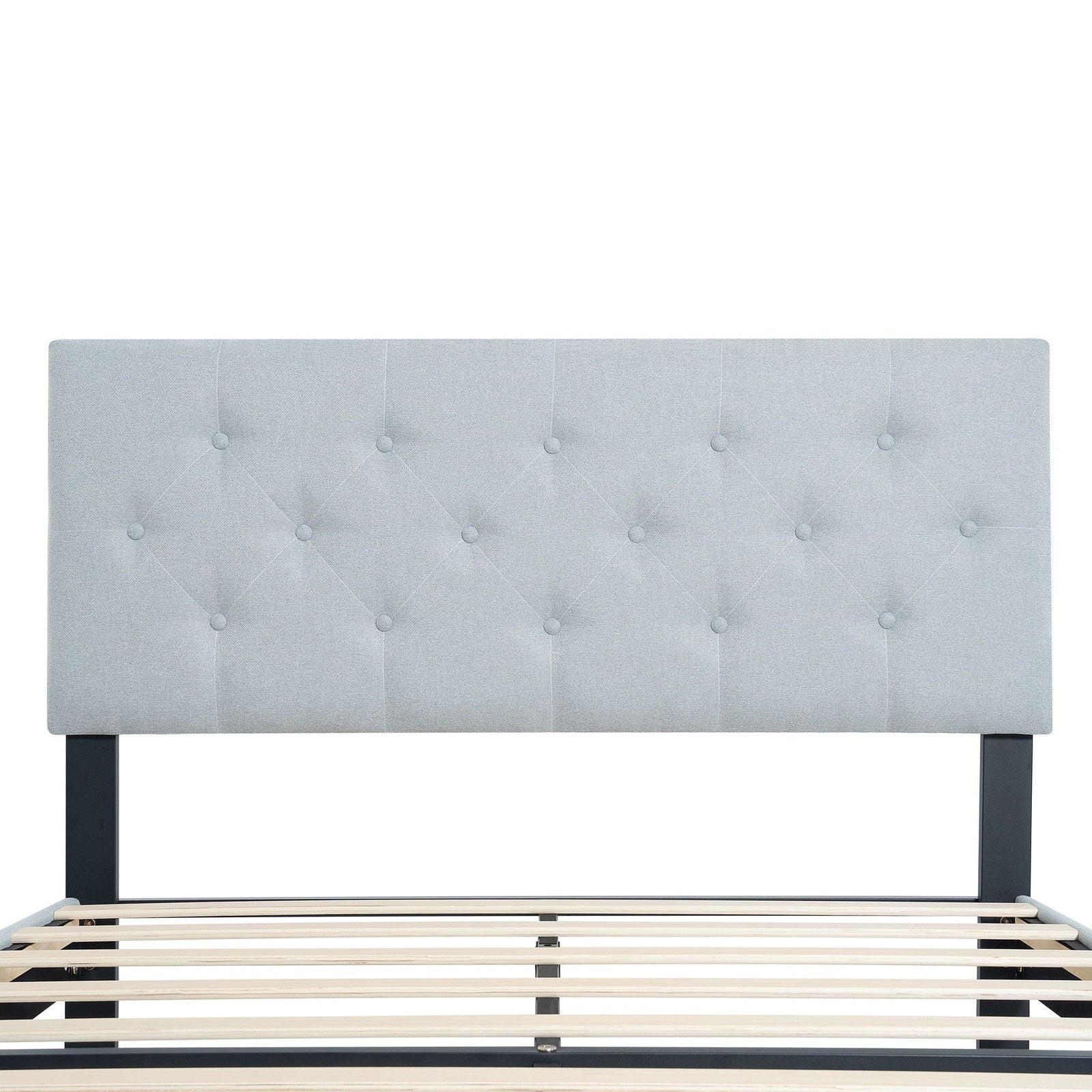 Modern Upholstered Platform Bed Frame With Button Tufted Fabric Headboard