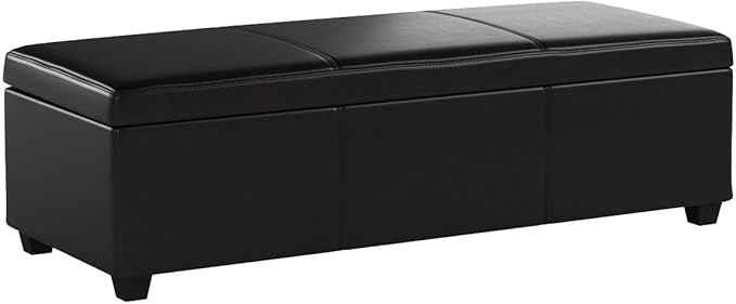 BELLEZE 47 Inch Storage Ottoman, Faux Leather Storage Bench Bedroom Bench with Safety Close Hinge, Ottoman with Storage for Living Room, Entryway, Hallway, Foot Rest, Support 300lbs - Brown