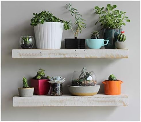 Urban Legacy Reclaimed Barnwood Planks | Floating Shelves for Wall w/Flush Mount Shelf Bracket Set Included | Set of 2 (White Wash, 24
