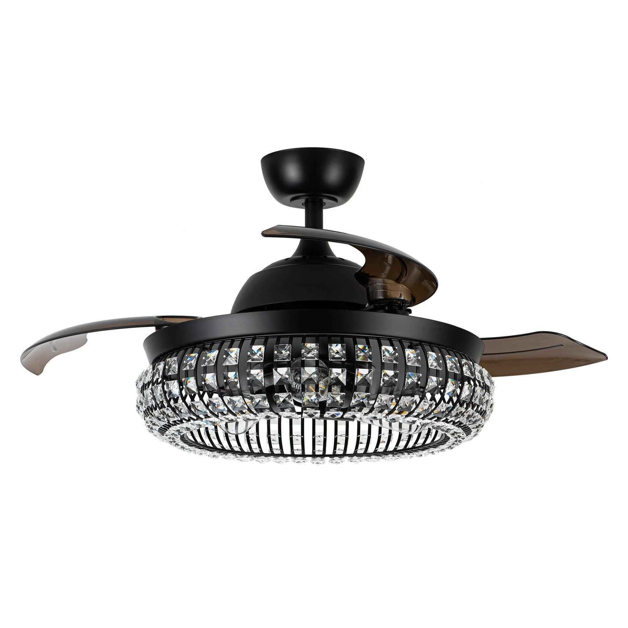 42" Modern Downrod Mount Crystal Ceiling Fan with Lighting and Remote Control