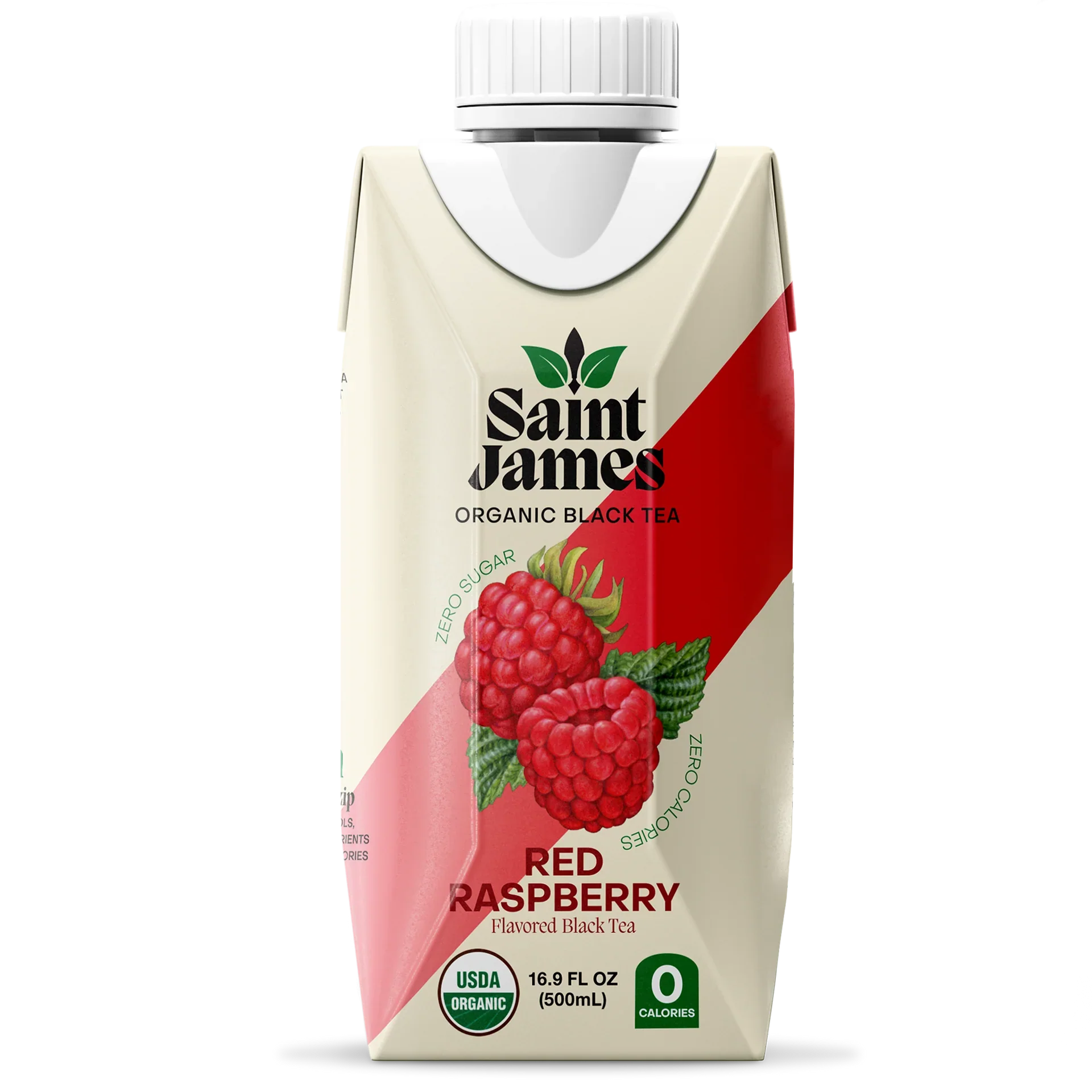 Saint James Organic Black Tea, Red Raspberry, 16.9 fl oz (12 Pack) - USDA Organic Beverage