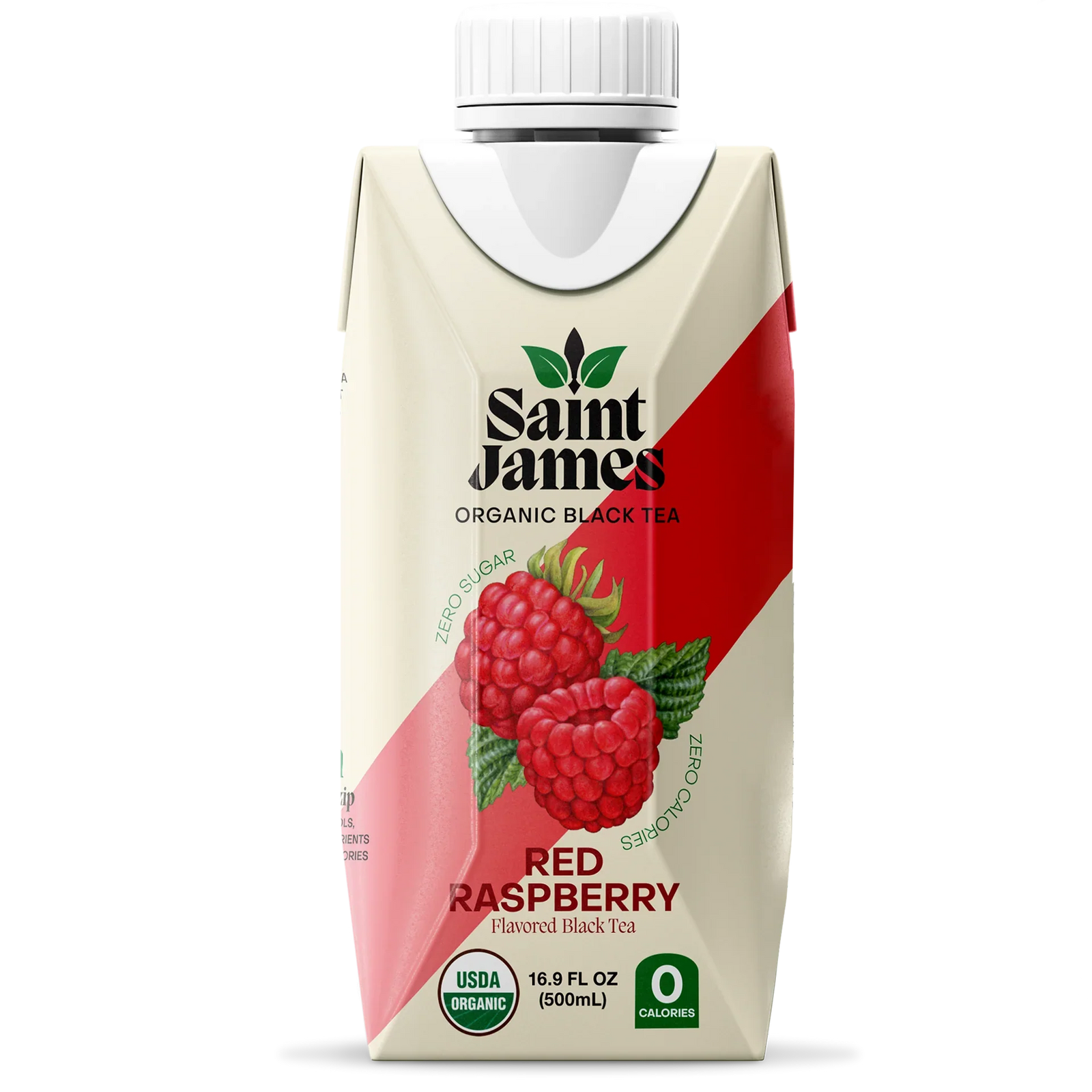 Saint James Organic Black Tea, Red Raspberry, 16.9 fl oz (12 Pack) - USDA Organic Beverage