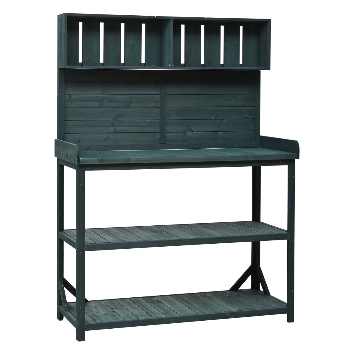 Large Wooden Farmhouse Potting Bench Table with 4 Shelves - Rustic Fir Wood