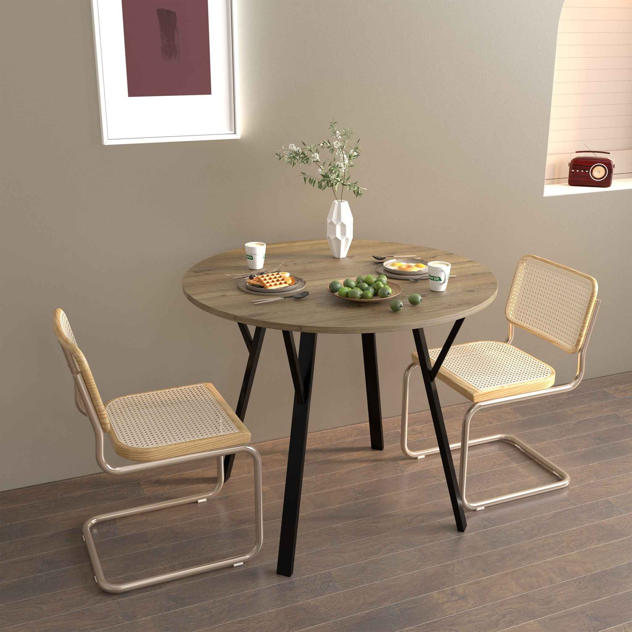 Round Dining Table, For 2 - 4 People - Rustic Brown