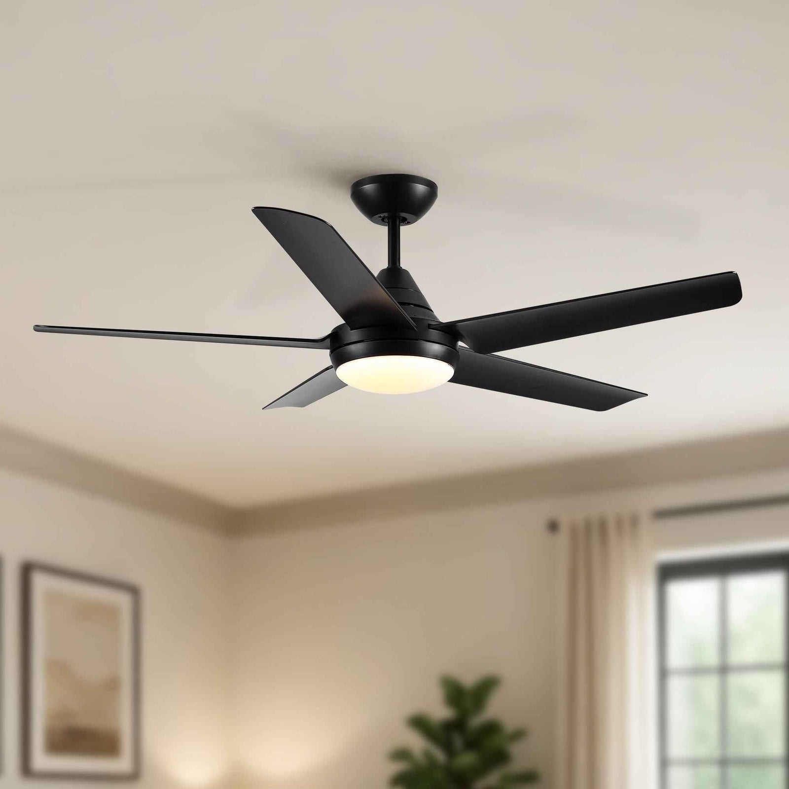 Ceiling Fan With Lights And Remote Control, Reversible DC Motor, 6 Speeds, 3 Cct Dimmable LED, Quiet Timer For Indoor - Black