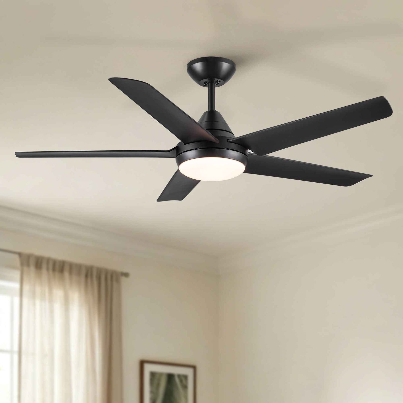 Ceiling Fan With Lights And Remote Control, Reversible DC Motor, 6 Speeds, 3 Cct Dimmable LED, Quiet Timer For Indoor - Black