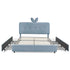 Upholstered Bed With Oversized Rabbit Ear Headboard, LED Lights & 4 Storage Drawers