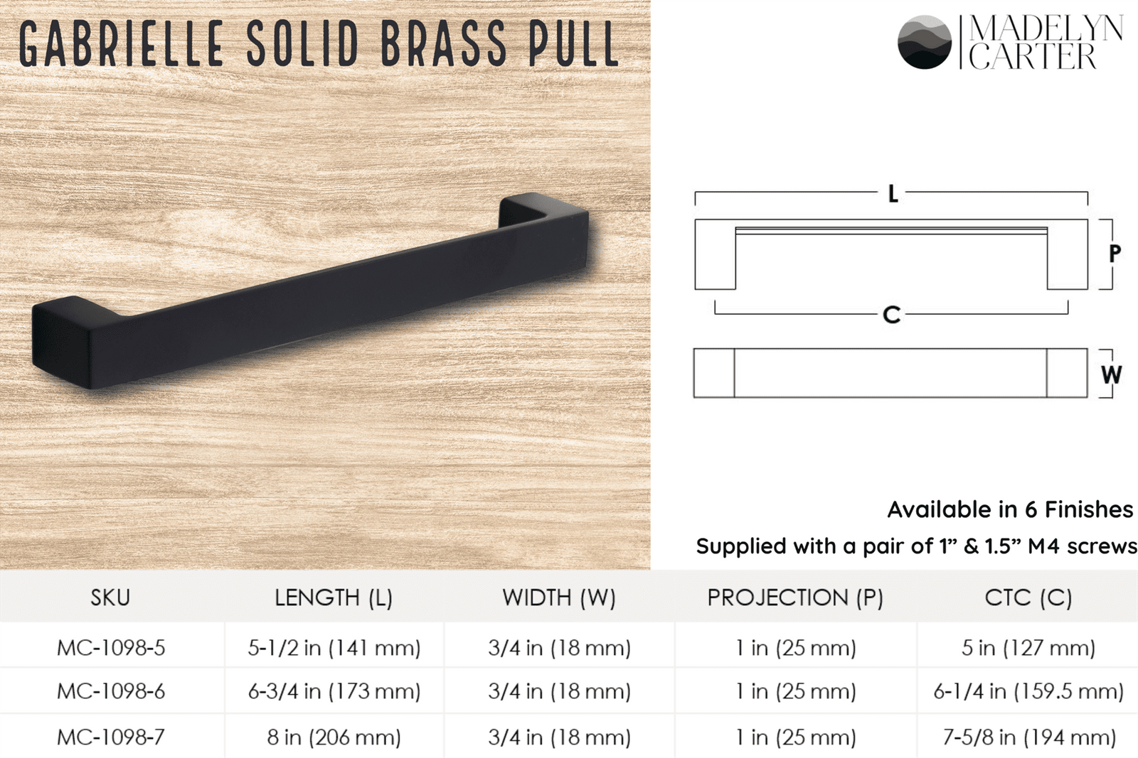 Gabrielle Solid Brass Drawer Pull - 5 Inch Centers