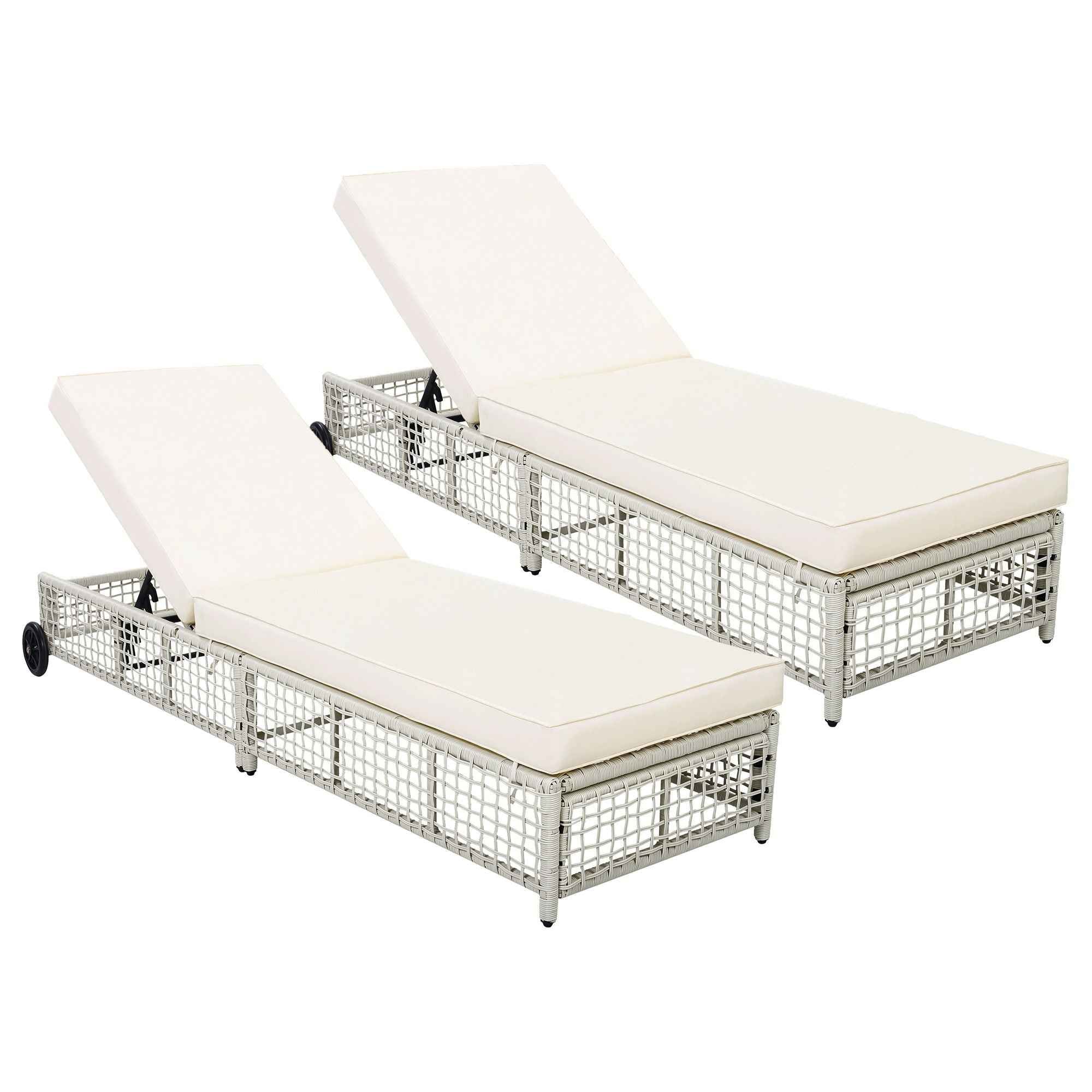 Outdoor Lounge Chair With 5 Position Backrest With Cushion And Wheels