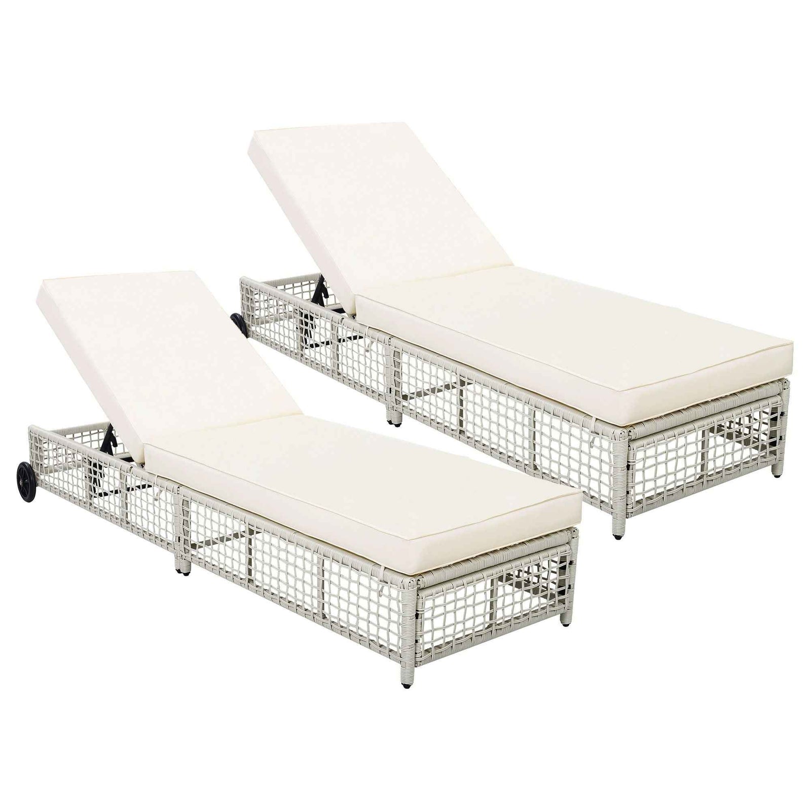 Outdoor Lounge Chair With 5 Position Backrest With Cushion And Wheels