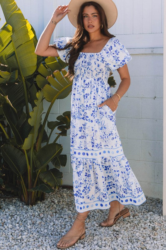 Lea Floral Square Neck Maxi Dress