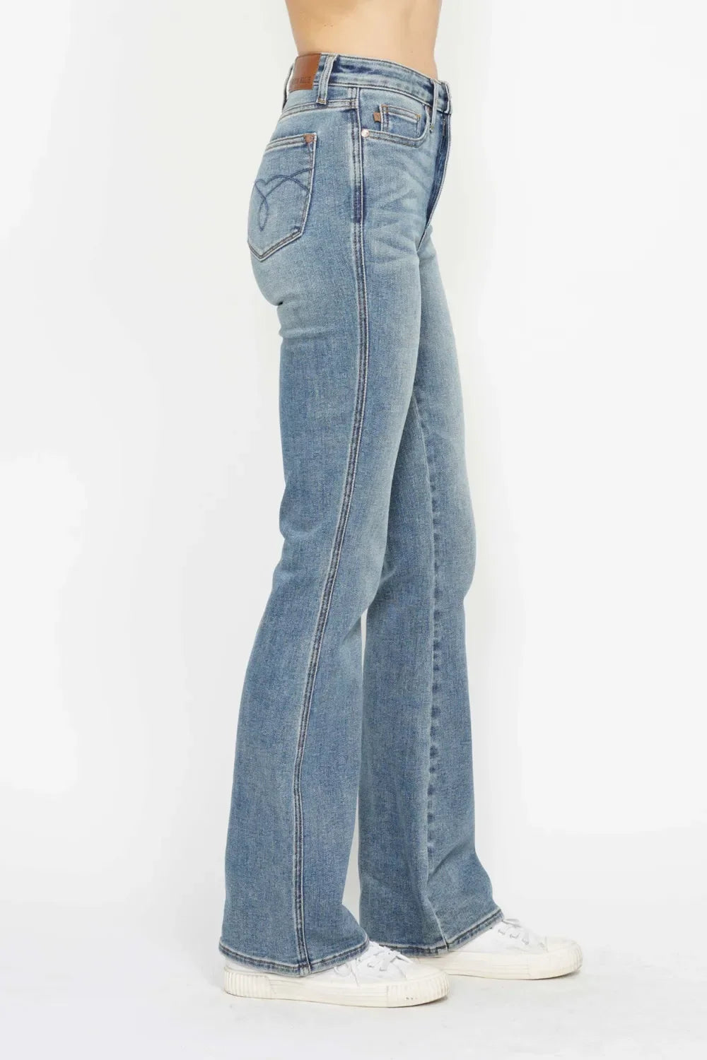 Judy Blue Full Size Tummy Control Back Embroidered Pocketed Bootcut Jeans Plus Size