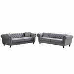 Chesterfield Upholstery Fabric Sofa With Roll Armrest & Nailhead, Mid Century Modern 3 And 3 Seater Couch