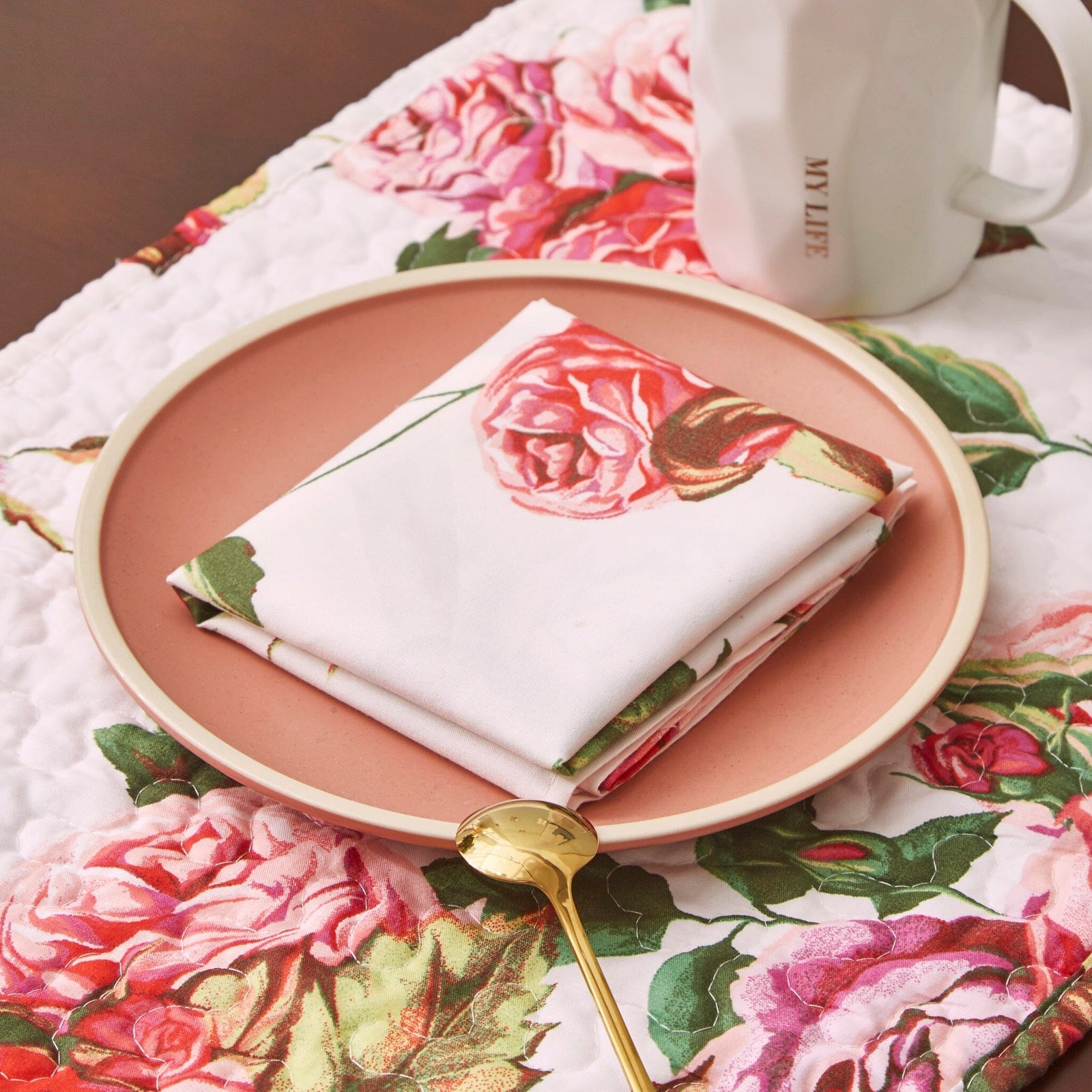 DaDa Bedding Set of 4-Pieces Romantic Roses Pink Floral Dining Table Napkins 18